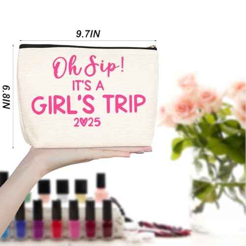 4 Pcs Girl Trip 2025 Makeup Bag Funny Girls Trip Gifts Favors Girls Weekend Gifts Weekender Bag Summer Vacation Birthday Christmas Cosmetic Bag Bachelorette Party Friendship Gifts for Women BFF Friend