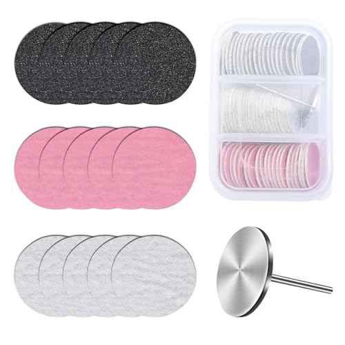 MelodySusie 60 Pcs Replacement Sandpaper Discs with 25mm Metal Nail Drill Bit, 80 Coarse 120 Medium 180 Fine Grit for Electric Foot File Callus Remover Tool or Polishing Craft