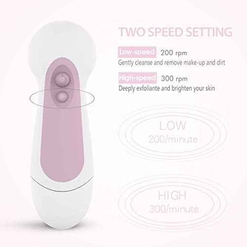 Waterproof Facial Cleansing Spin Brush Set with 5 Exfoliating Brush Heads - Electric Face Scrubber Cleanser Brush by CLSEVXY - Face Brush for Gentle Exfoliation and Deep Scrubbing