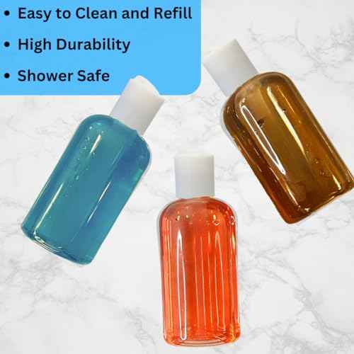 Plastic Squeeze Bottles with Disc Cap, 8 oz/2-Pack, Travel Size, Refillable, BPA-Free, Leak Proof, for Cosmetics, Shampoo, Lotion, Body Soap, Essential Oils, Household Use, and Personal Care