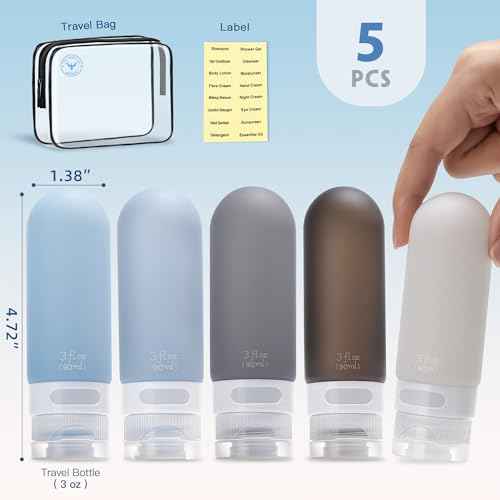 Travel Bottles for Toiletries,3oz Leak Proof Squeezable Travel Size Containers, 5 Pack TSA Approved Travel Essentials for Shampoo Conditioner,Silicone,Black Pack