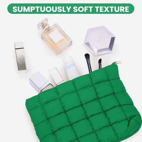 Puffy Quilted Makeup Bag Cosmetic Bags Travel Cute Puffer Solid Toiletry Organizer Pouch Storage Clutch for Women