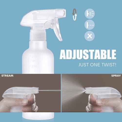 10 oz Spray Bottles, Mist/Stream Adjustable Small Spray Bottle for Hair Cleaning Plants Pet, BPA-free Plastic Water Empty Squirt Bottle with Measurements, 2 Pack