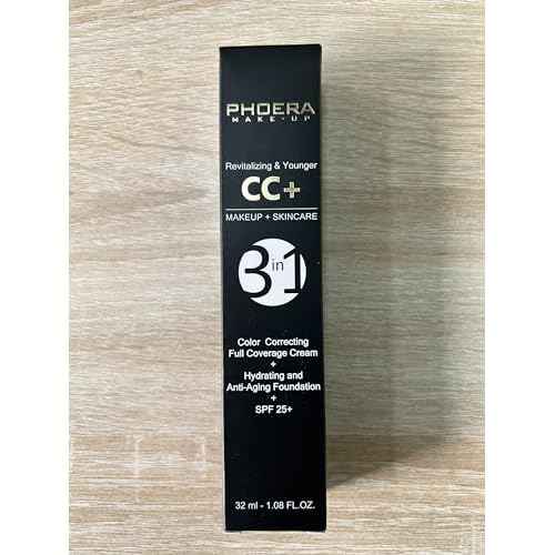 PHOERA CC+ Cream,Full Coverage Foundation£¬Color Correcting Cream,Anti Aging Hydrating Serum & SPF 25+ Sunscreen - Natural Finish - 1.08 fl oz (120 Nude)