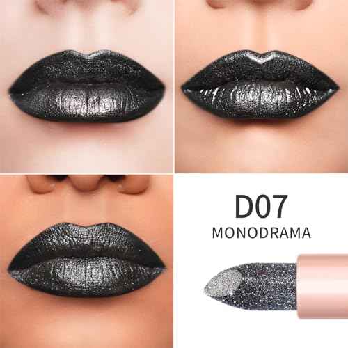 Oulac Halloween Black Lipstick Grey Black with Silver Shimmer - Moisture Creamy Lipstick for Women, Vegan & Gluten Free - D07 Monodrama