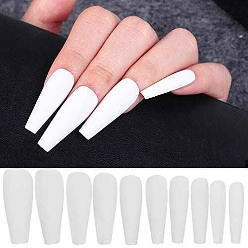 AddFavor 400pc Long Press on Nails Matte Coffin Ballerina Full Cover Fake Nail Tips DIY Acrylic False Nails for Women Girls Nail Art Decoration (Black White Pink Nude)