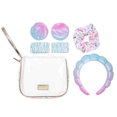 Lilly Pulitzer Self Care Kit, Spa Gift Set for Women with Spa Headband, 2 Face Wash Pads, 2 Wristbands, and Scrunchie (Summer Serenade)