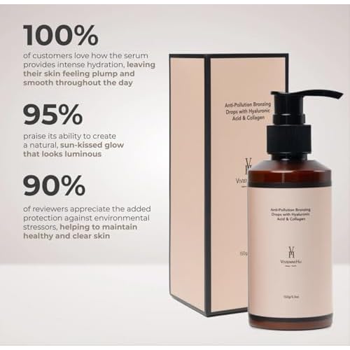 VivienneHu Bronzing Drops, 150g/5.3oz, with Hyaluronic Acid & Collagen, Vegan & Cruelty-Free, Liquid Bronzer, Creates A Sun-Kissed Glow, Pure Gold, Clean Clinical Skincare, Dermatologist-Tested