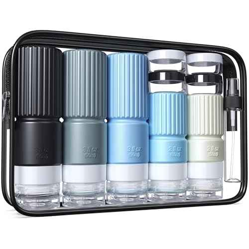 19 pack Travel Bottles for Toiletries,TSA Approved Silicone Travel Containers jar for Toiletries,Leak Proof 3oz Refillable Liqus Shampoo And Conditioner Travel Essentials toiletry (black)