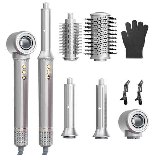 5-in-1 Blow Dryer Brush Set - 110,000 RPM High Speed Hair Dryer & Airbrush Hair Multi Styler - No Heat Damage Auto Wrap Air Curler - Magic Hot Air Styler for at Home Styling Women Gray