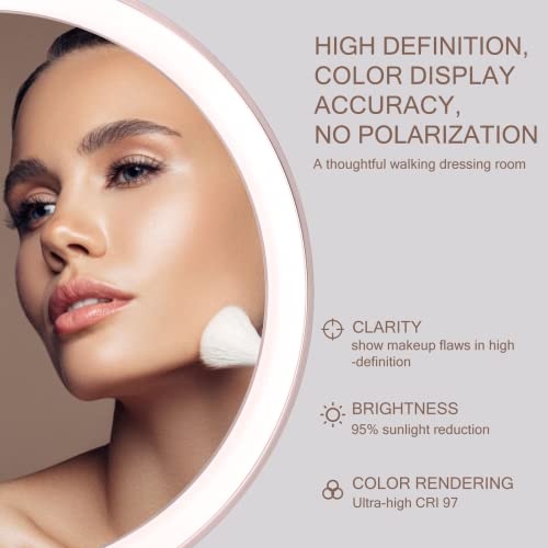 AMIRO 8'' LED Makeup Mirror, 5-Level Brightness/Touch Screen Control/Memory Function/180¡Æ Rotation/Detachable Small 5X Magnification Mirror