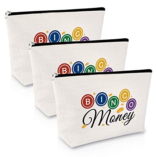 Sfodiary 3Pcs Bingo Game Gift Makeup Bag Gambling Gift for Women Bingo Lover Player Cosmetic Bag Casino Lovers Present Christmas Birthday Present Zipper Travel Cosmetic Pouch