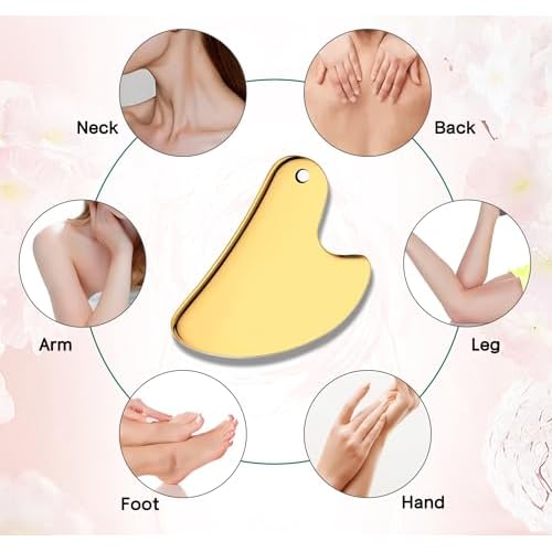Stainless Steel Gua Sha Facial Tools Guasha for Face Tighten Skin Massage Guasha Beauty Tool for Body Eyes Neck Massager Skin Care Gifts (Gold)