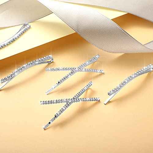 12 Pieces Rhinestone Bobby Pins Decorative Fancy Crystal Hair Clips Shiny Metal X Shaped Barrettes Bling Diamond Wedding Bridal Shower Hair Accessories for Women Ladies Girls (Silver)
