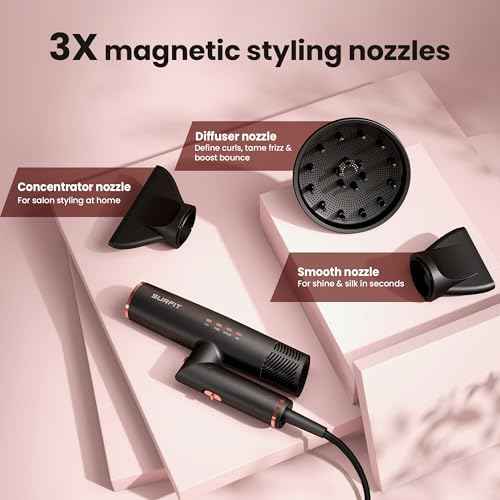 Hair Dryer with Diffuser, Surfit Blow Dryer, Foldable Travel Hairdryer, 110,000 RPM Professional Ionic Hair Dryer for All Hair Types, 1 Min Fast Drying, Precision Styling, No Heat Damage