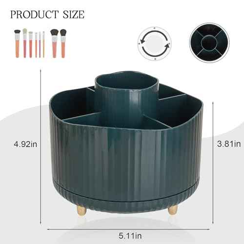 Anyoifax 360¡Æ Rotating Makeup Brush Holder Organizer, Make up Brushes Cup for Vanity, 5 Slot Spinning Makeup Organizers for Cosmetics, Lipstick, Pen, Teal Green