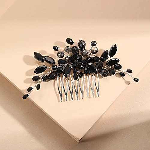 Black Teardrop Hair Side Comb Crystal Hair Pieces Rhinestone Headpieces Bride Wedding Hair Comb Bridal Hair Clip Side Combs Flower Headdress Hair Accessories for Women and Girls