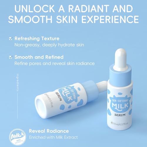 9PCS Milk Skin Care Sets for Women, Kids Skin Care Set for Girls Ages 8-12, Girls Skin Care for Kids Age 8-12, Cleanser,Serum,Cream,Eye Cream,Toner,Masks,Hairband,Brush, Gifts for Teenage girls