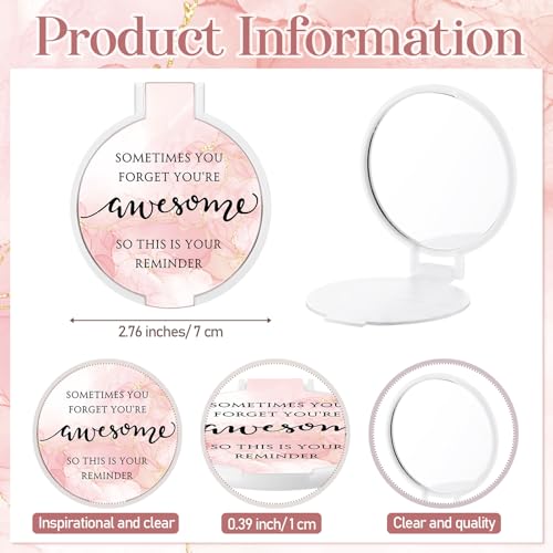 25 Set Inspirational Compact Mirrors for Women Bulk Sometimes You Forget You're Awesome Motivational Double Sided Folding Pocket Mirror for Employee Coworker Staff Mom Birthday(Pink Marble)