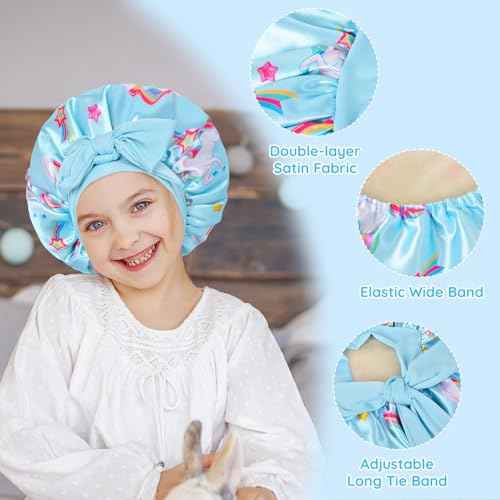 2 PCS Kids Bonnets for Girls, Satin Silk Bonnet for Kids Toddler Bonnet for Sleeping Cap with Elastic Tie Band Hair Bonnet