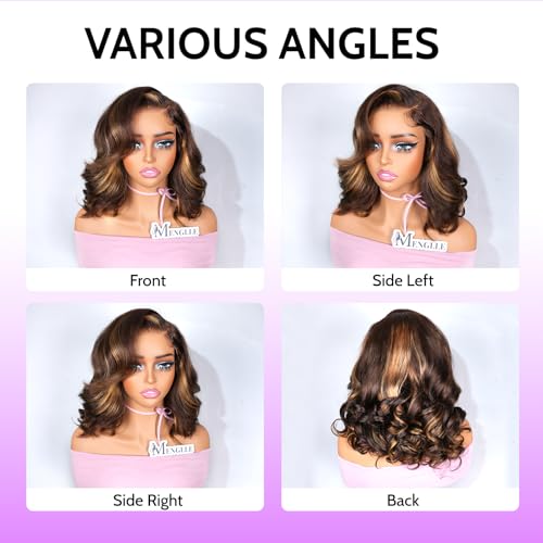 Ombre Loose Body Wavy Bob Wig Human Hair Glueless 6X5 HD Lace Wigs Human Hair Pre Plucked 200 Density 100% Remy Human Hair Wigs 4/27 Brown Blonde Wigs Ready To Go for Women 10 Inch