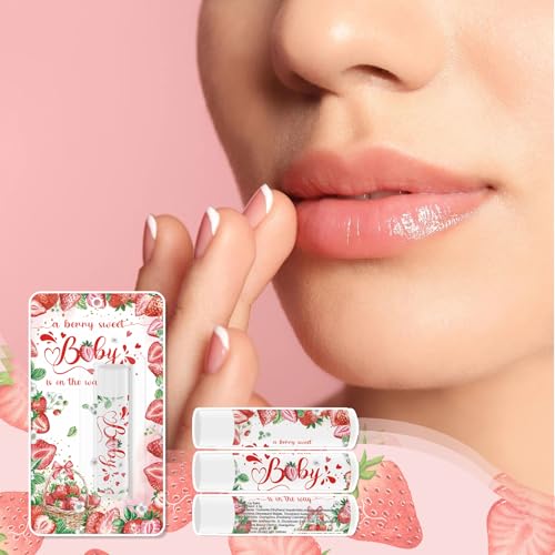 30 Pack Strawberry Baby Shower Games Lip Balms Bulk Games Prizes Party Gifts for Guests Friends Gender Reveal Favors Decorations Souvenirs Baby Thanksgiving Christmas Gift Bags Stuffers(Strawberry)