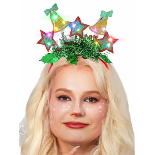 Light Up Christmas Headband LED Glowing Xmas Hairband Holiday Party Hair Accessories for Women