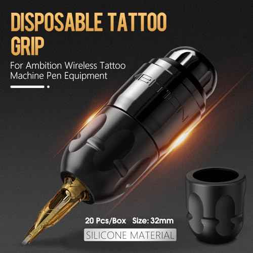 Ambition Soldier P1 Disposable Tattoo Grips - 20Pcs 32mm Tattoo Rubber Grip Cover with Click Adjust System Supply for Most Ambition Tattoo Machines, Compatible with Cheyenne Hawk Pen & Sol Nova