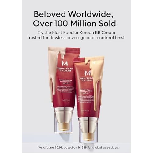 MISSHA M Perfect Cover BB Cream No.23 Natural Beige -Light/Medium with Cool/Neutral Undertone SPF 42 PA +++ 1.69 Fl Oz - Tinted Moisturizer for face with SPF