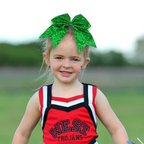 1 Pcs 8" Large Sequin Cheer Bows Clips, Cheerleading Glitter Hair Bow with Alligator Clips Hair Accessories for Cheerleaders Football Competition Sports (Green)