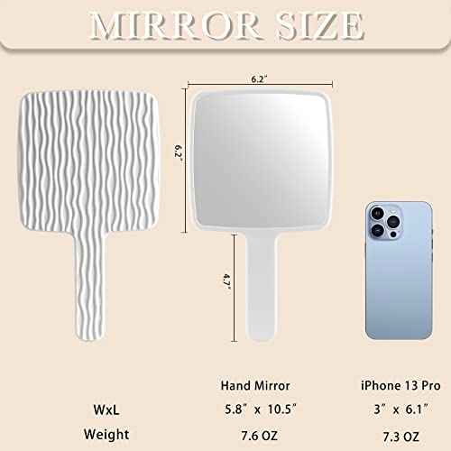 Hand Mirror, Handheld Mirror with Handle for Makeup, Portable Cute Hand held Mirror for Shaving, Travel Men & Women(White)