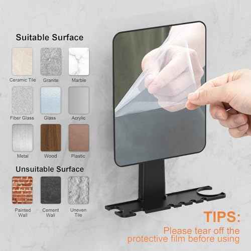 Shower Mirror Fogless for Shaving, Fogless Mirror for Shower with Razor Holder, NO-Drilling & Removable, Shatterproof & Waterproof with 2 Adhesive Hooks