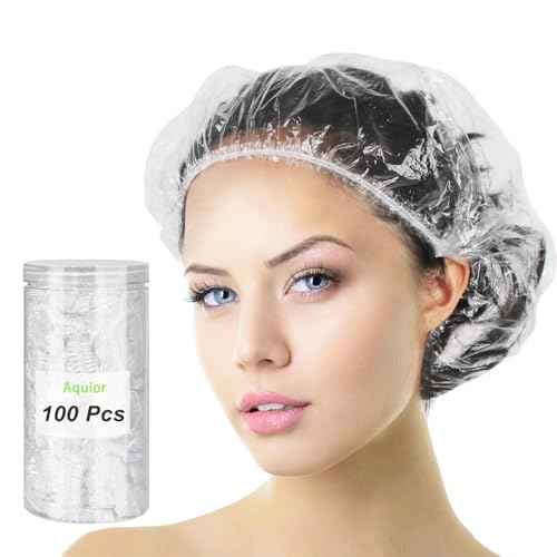 Aquior Shower Cap Disposable, 100 PCS Shower caps Large&Thick Waterproof Clear Plastic Elastic Hair Bath Caps For Women Kids Girls, Hotel and Hair Solon, Travel Spa, Home Use¡¦