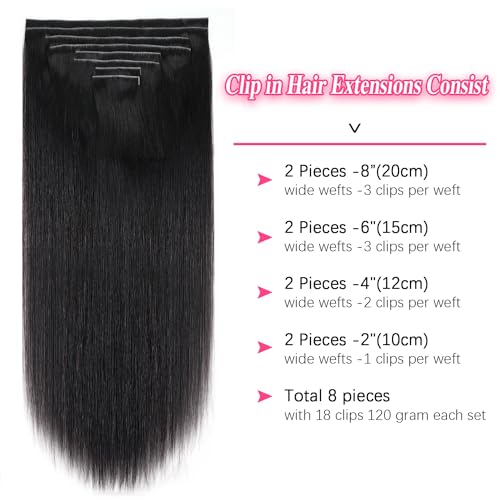 Injected Clip in Extension Human Hair Invisible Clip Ins for Women Brazilian Injected Clip ins Human Hair Natural Color 8 Pcs with 18 Clips 120g/Set (18 inch)
