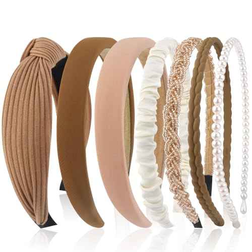 AHONEY 7 Pack Headbands for Women Girls Headbands Trendy Non Slip Hairbands Fashion Hair Accessories Multi-style Headband Pack Diademas Para Mujer (Neutral)