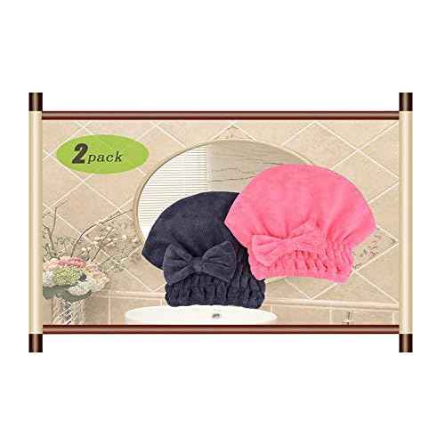 Microfiber Hair Drying Towels Head wrap with Bow-Knot Shower Cap Hair Turban hairWrap Bath Cap for Curly Long & Wet Hair Gift for Women 2pack