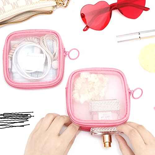 Weewooday 4 Pcs Mesh Makeup Bag Mesh Cosmetic Bag Travel Toiletry Pouch with Zipper Mini Makeup Cosmetic Purse for Daily Accessory(Small,Pink)