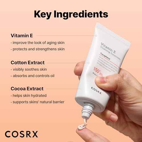 COSRX Vitamin E Vitalizing Face Sunscreen SPF 50, 1.69 fl oz, SPF Moisturizer, Lightweight under Makeup, Travel Essentials, Summer Essentials, Korean Skin Care, Korean Sunscreen for Face