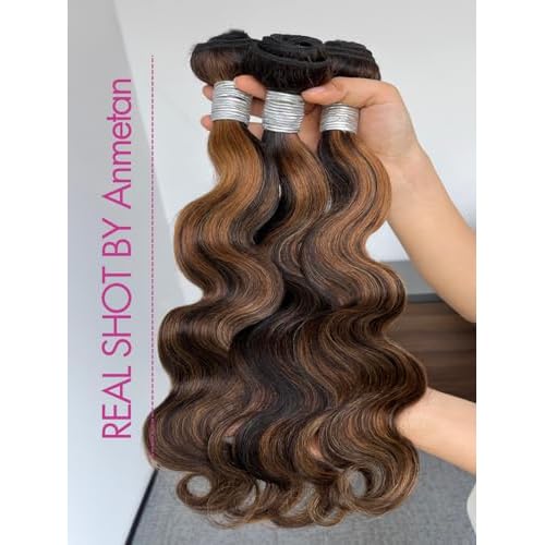 Honey Blonde Highlight Bundles Human Hair Body Wave, 12A Thick F1B/30 Highlight Black and Brown Colored Quick Weave 100% Brazilian 12A Unprocessed Remy Hair Double Weft 3 Bundles 10/12/14 Inch