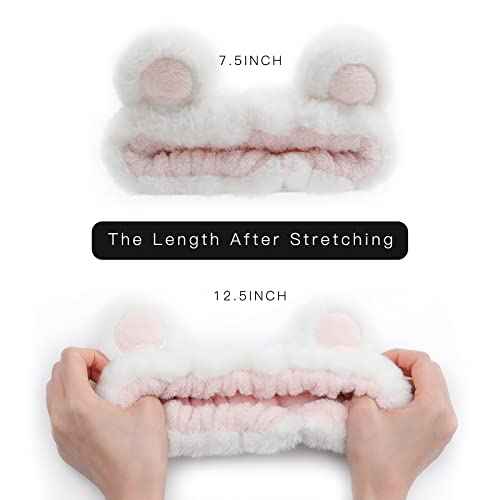 Hofar Bear Ears Fleece Hairband - Cartoon Creative Hair Accessory (Bear-White)