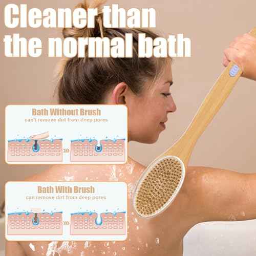 Back Scrubber for Shower,Bath Brush with Long Handle,Bath Brush Body Exfoliator for Wet or Dry Brushing,Men and Women (Blue)