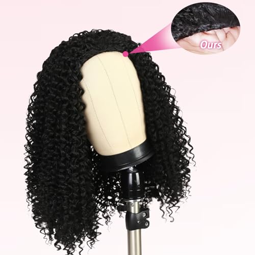 SENSAIRUITE Deep Wave Half Wig Human Hair Curly Half Wigs for Women - Upgrade Drawstring 3 in 1 Seamless Flip Over Glueless Wig 18-inch Natural Black