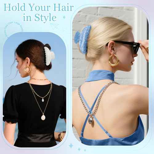 4.2 Inch Large Acrylic Claw Clips, Cute Pink Blue Hair Clips Strong Hold Hair Claw Barrettes for Thick Thin Hair, 4 Pack Stylish French Hair Accessories for Women Girls