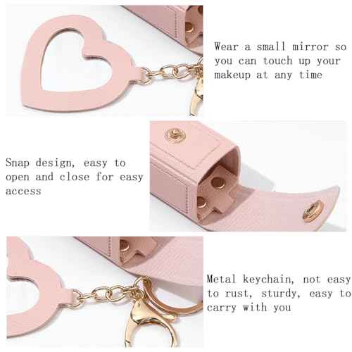 5 PCS Lipstick Holder Keychain PU Leather Potable Chapstick Holder with Mirror Soft Lip-Balm Holder Travel Storage Case, Lipstick Pouch, Mini for Chapstick Perfume Fingernail Polish
