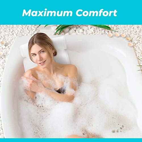 BASIC CONCEPTS Bathtub Pillow for Neck and Back Support with Drying Hook, Bathtub Pillow Machine Headrest for Soaking & Straight Back Tubs - Bath Accessories, Machine Washable, 6 Suction Cups