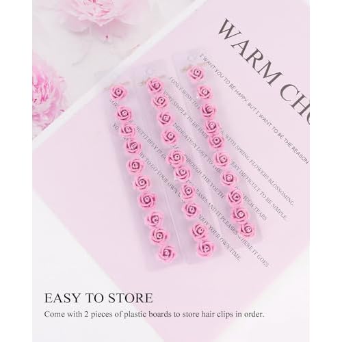 Wecoe Small Pink Rose Flower Hair Accessories - 30 Pcs Tiny Mini Cute Decorative Clips for Women - Ideal for Weddings, Christmas Gifts