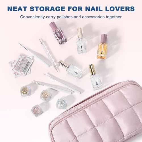 LUXJA Puffy Nail Polish Organizer Case Holds 12-18 Bottles (15ml/0.5 fl.oz), Lightweight Nail Polish Storage with Pockets for Manicure Kit (Bag Only), Pink