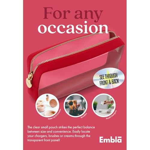 Clear Makeup Bag Zipper Pouch, Transparent Cosmetic Case Organizer, TSA Approved Travel Toiletry Case, Travel Accessories Essentials Makeup Tote for Women, Small Cute Make up Bag for Purse - Ruby