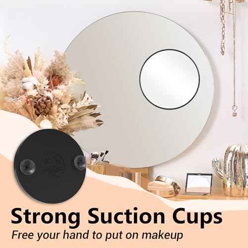 Magnifying Mirror, 10X & 20X & 30X Set, Magnified Mirrors 3.5" with Two Suction Cups, Travel Magnifying Mirror Set Comes with Portable Storage Bag, Compact Small Magnified Mirrors for Travel(Black)
