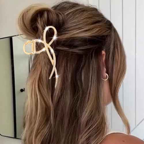 BARTOSI Bow Claw Clips Gold Metal Hair Clips Medium Hair Claw Hair Accessories for Women and Girls (Pack of 2)